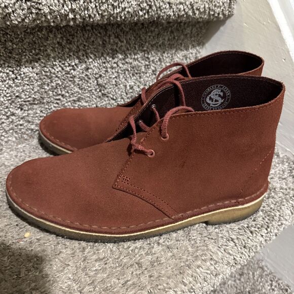 CLARKS ORIGINALS Women Suede Leather Lace Up Chukka Desert Shoes Boots Sz 9 Red - Picture 4 of 10